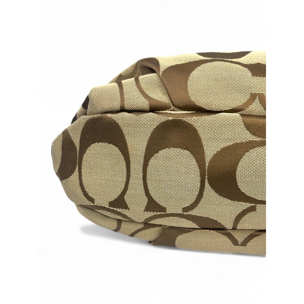 Vintage Coach Signature Khaki Brown Jacquard Duffle Hobo Shoulder Bag F15067 - Picture 9 of 11